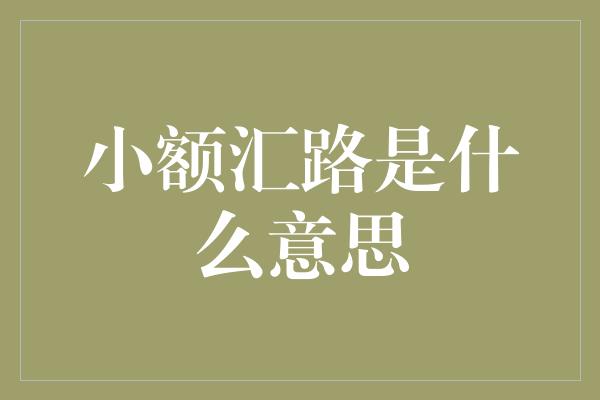 小额汇路是什么意思