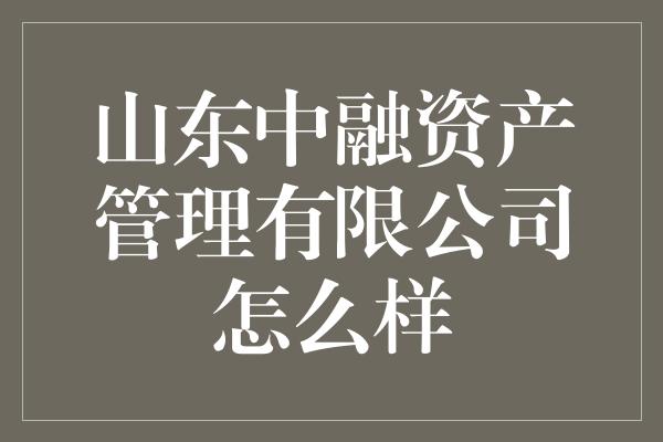 山东中融资产管理有限公司怎么样