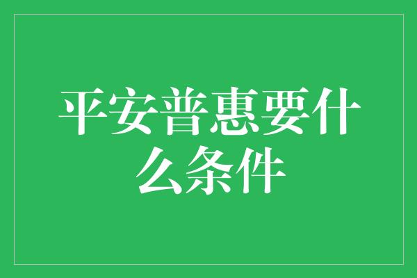 平安普惠要什么条件