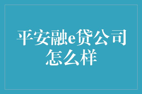 平安融e贷公司怎么样