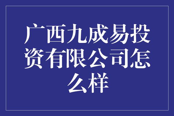 广西九成易投资有限公司怎么样