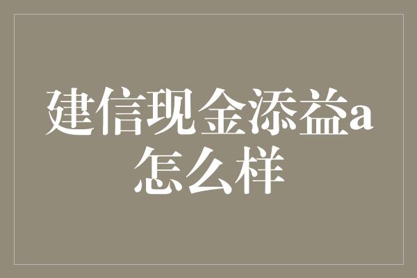 建信现金添益a怎么样