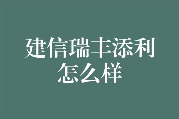 建信瑞丰添利怎么样