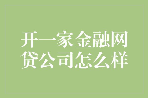 开一家金融网贷公司怎么样