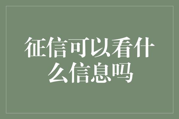 征信可以看什么信息吗