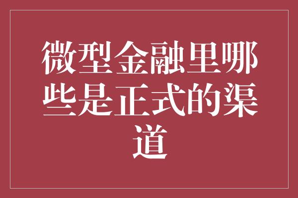 微型金融里哪些是正式的渠道