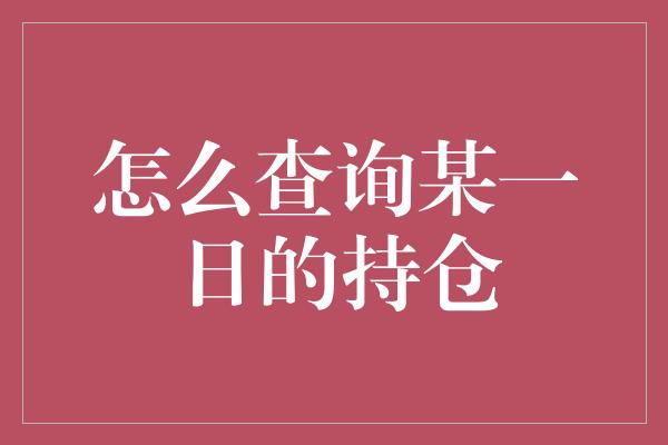 怎么查询某一日的持仓