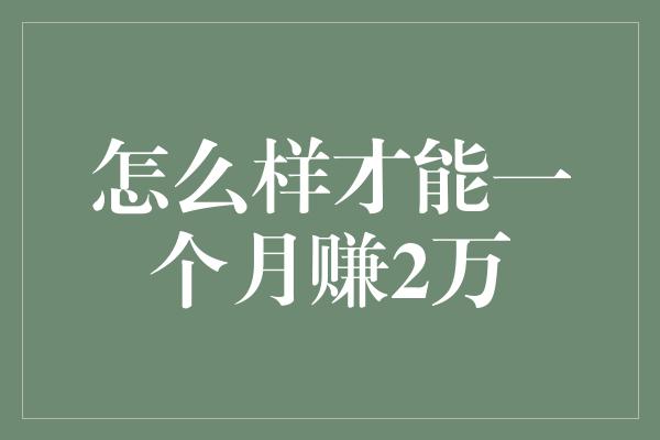 怎么样才能一个月赚2万