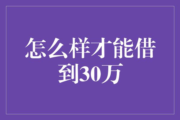 怎么样才能借到30万