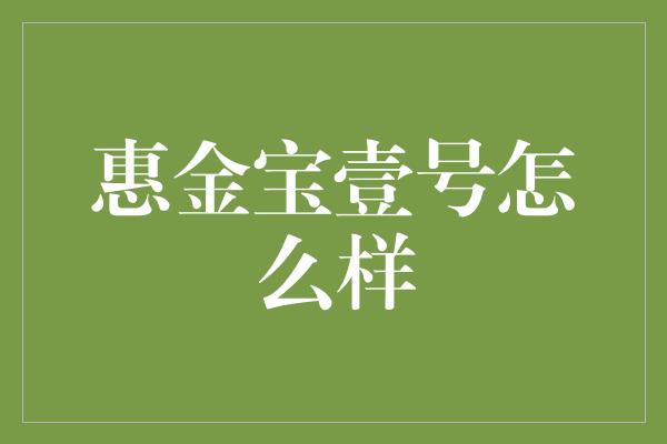 惠金宝壹号怎么样