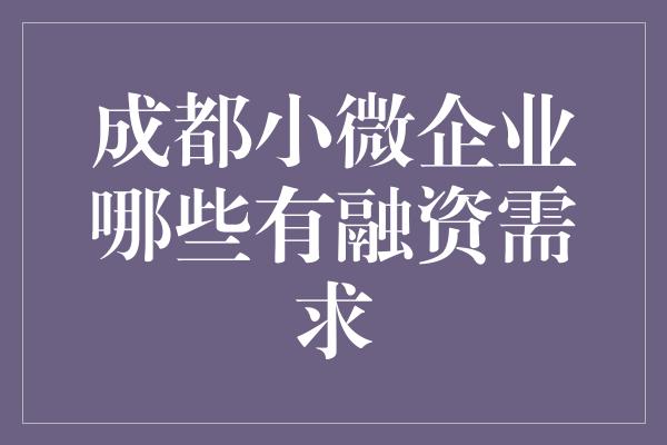 成都小微企业哪些有融资需求