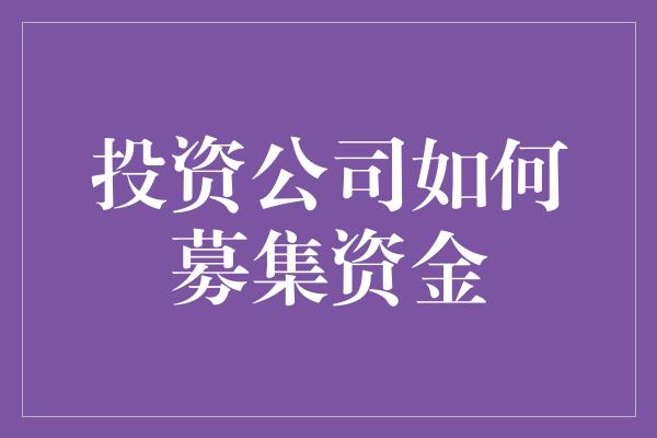 投资公司如何募集资金