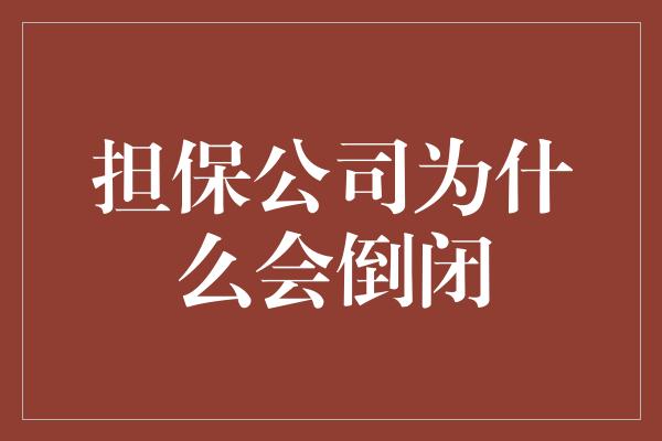 担保公司为什么会倒闭