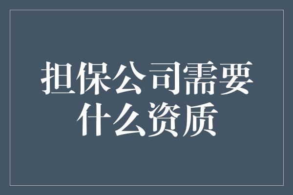 担保公司需要什么资质