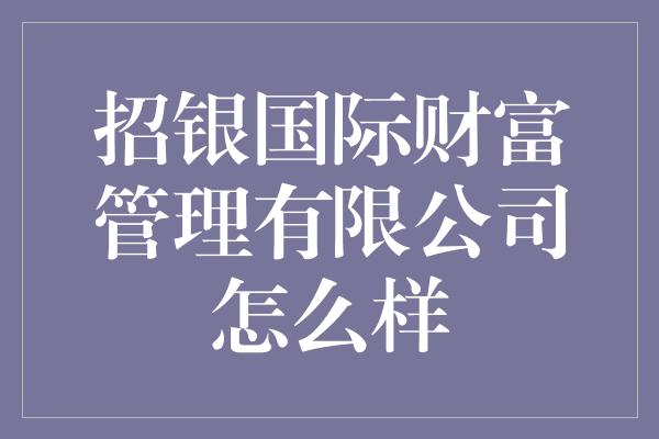 招银国际财富管理有限公司怎么样