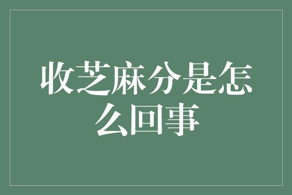 收芝麻分是怎么回事