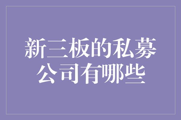 新三板的私募公司有哪些