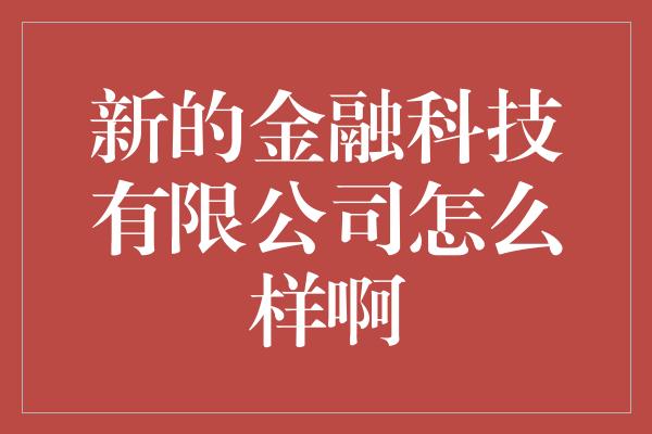 新的金融科技有限公司怎么样啊