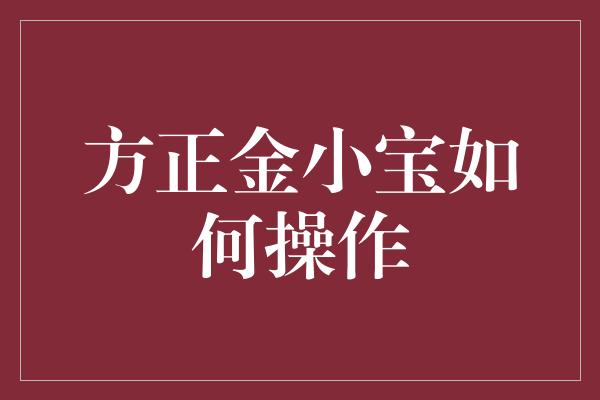 方正金小宝如何操作