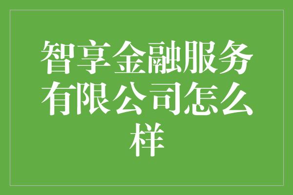 智享金融服务有限公司怎么样