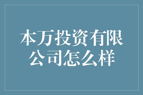 本万投资有限公司怎么样