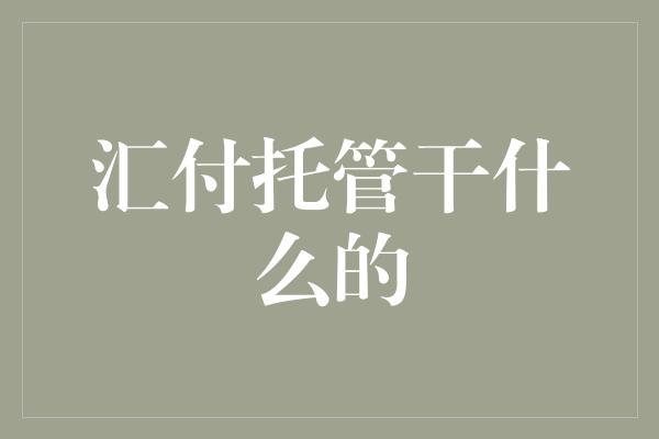 汇付托管干什么的