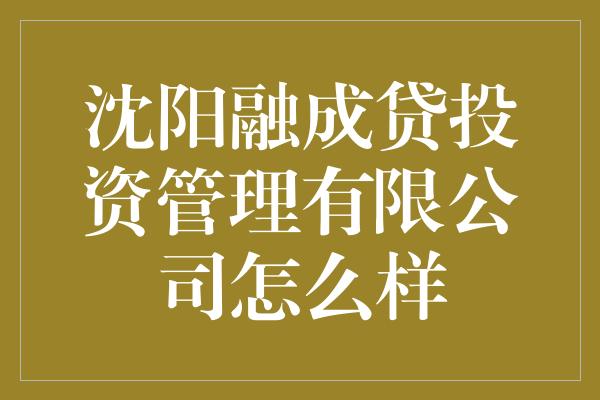 沈阳融成贷投资管理有限公司怎么样