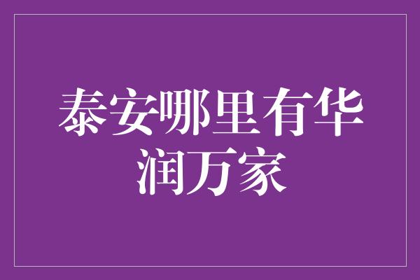 泰安哪里有华润万家