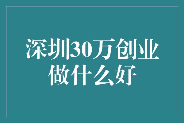 深圳30万创业做什么好