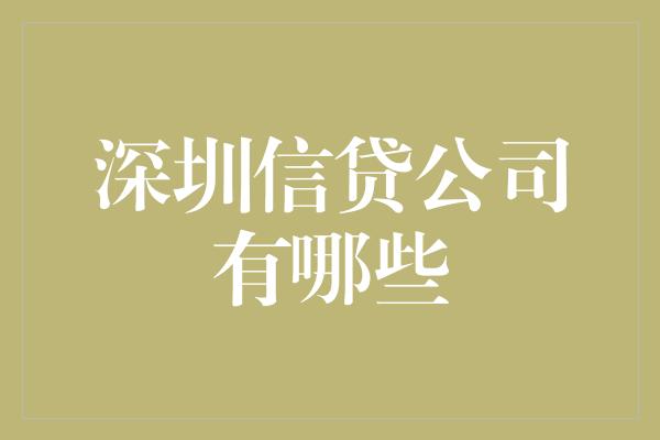 深圳信贷公司有哪些