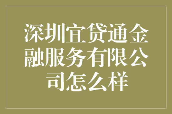 深圳宜贷通金融服务有限公司怎么样