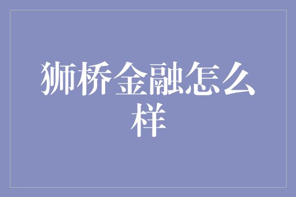 狮桥金融怎么样