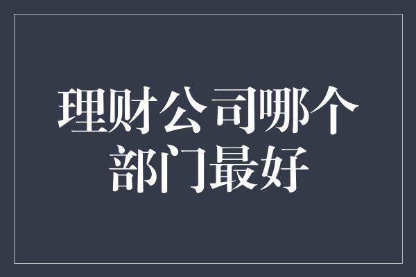 理财公司哪个部门最好