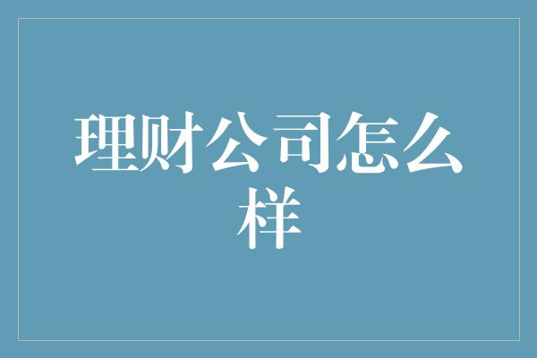 理财公司怎么样