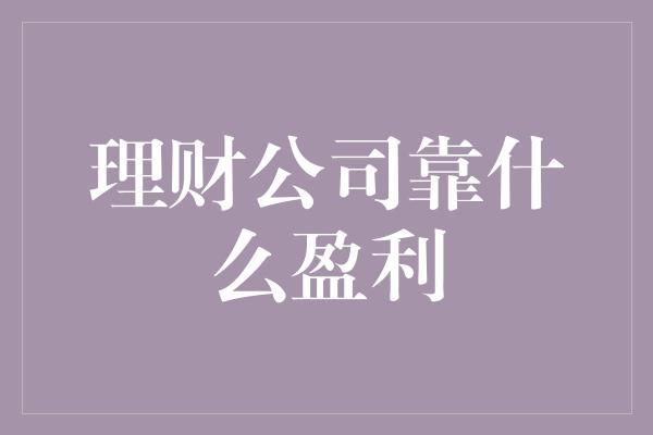 理财公司靠什么盈利