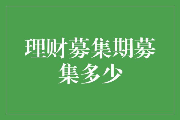 理财募集期募集多少