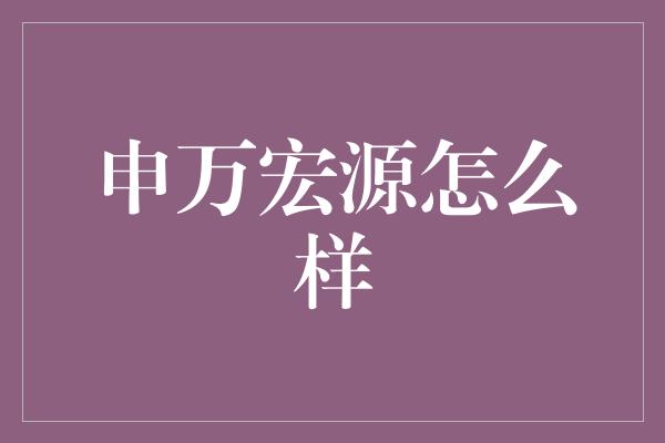 申万宏源怎么样