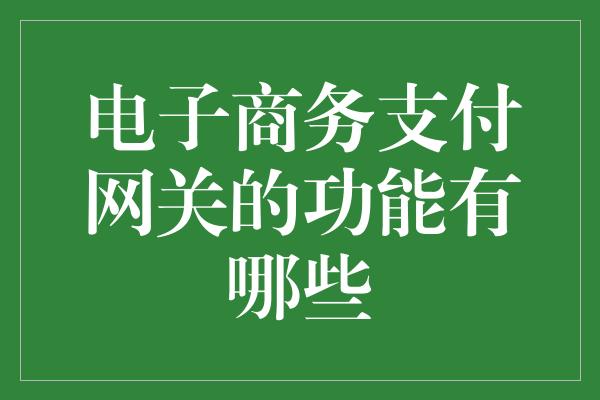 电子商务支付网关的功能有哪些