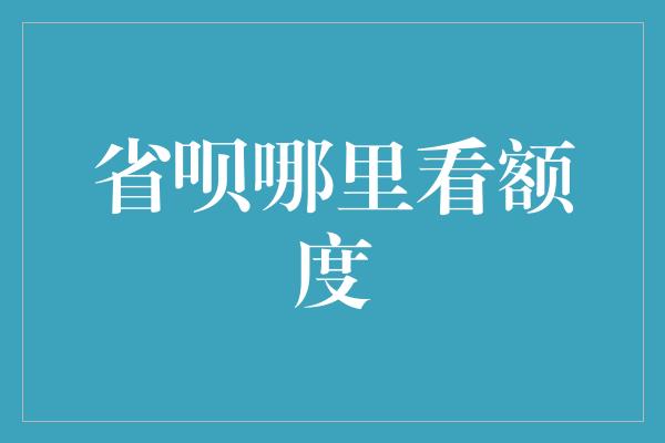 省呗哪里看额度