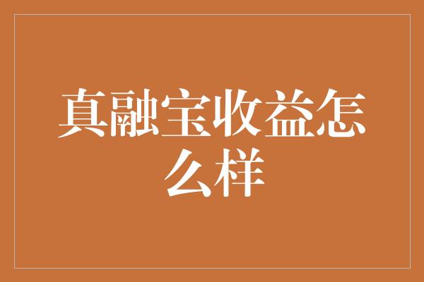 真融宝收益怎么样