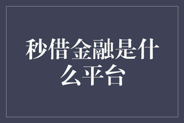 秒借金融是什么平台