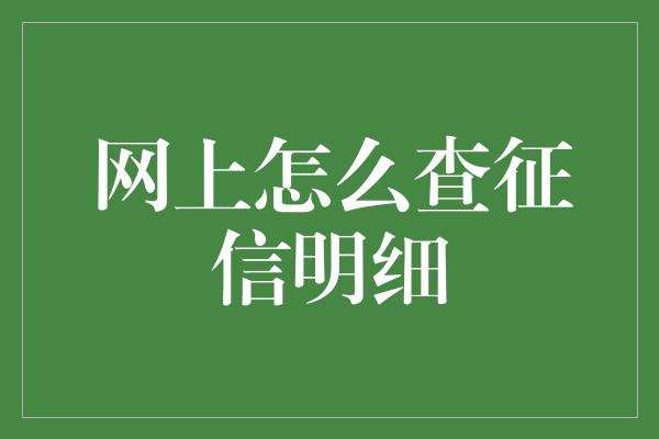 网上怎么查征信明细