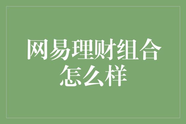 网易理财组合怎么样