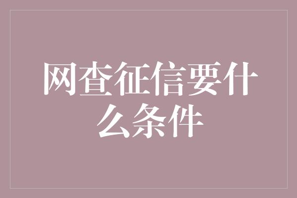 网查征信要什么条件