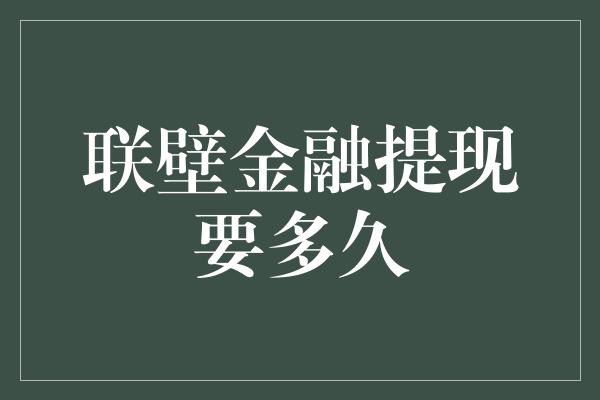 联壁金融提现要多久