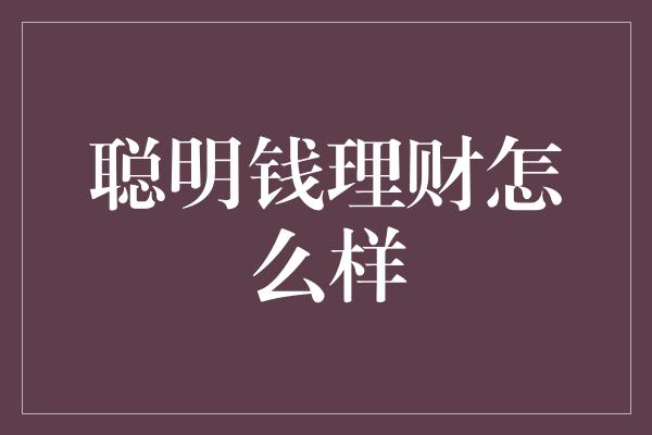 聪明钱理财怎么样