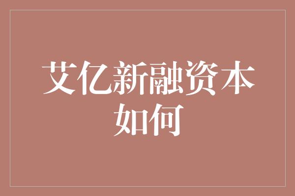 艾亿新融资本如何