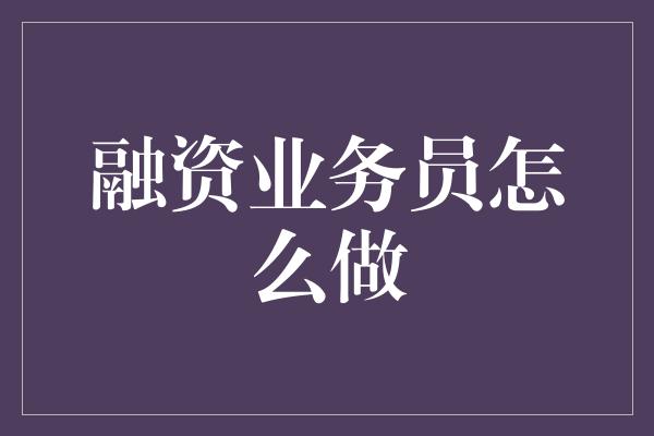 融资业务员怎么做