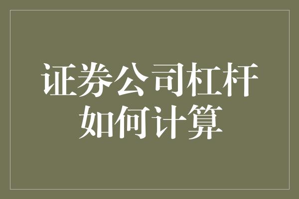 证券公司杠杆如何计算