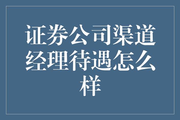 证券公司渠道经理待遇怎么样